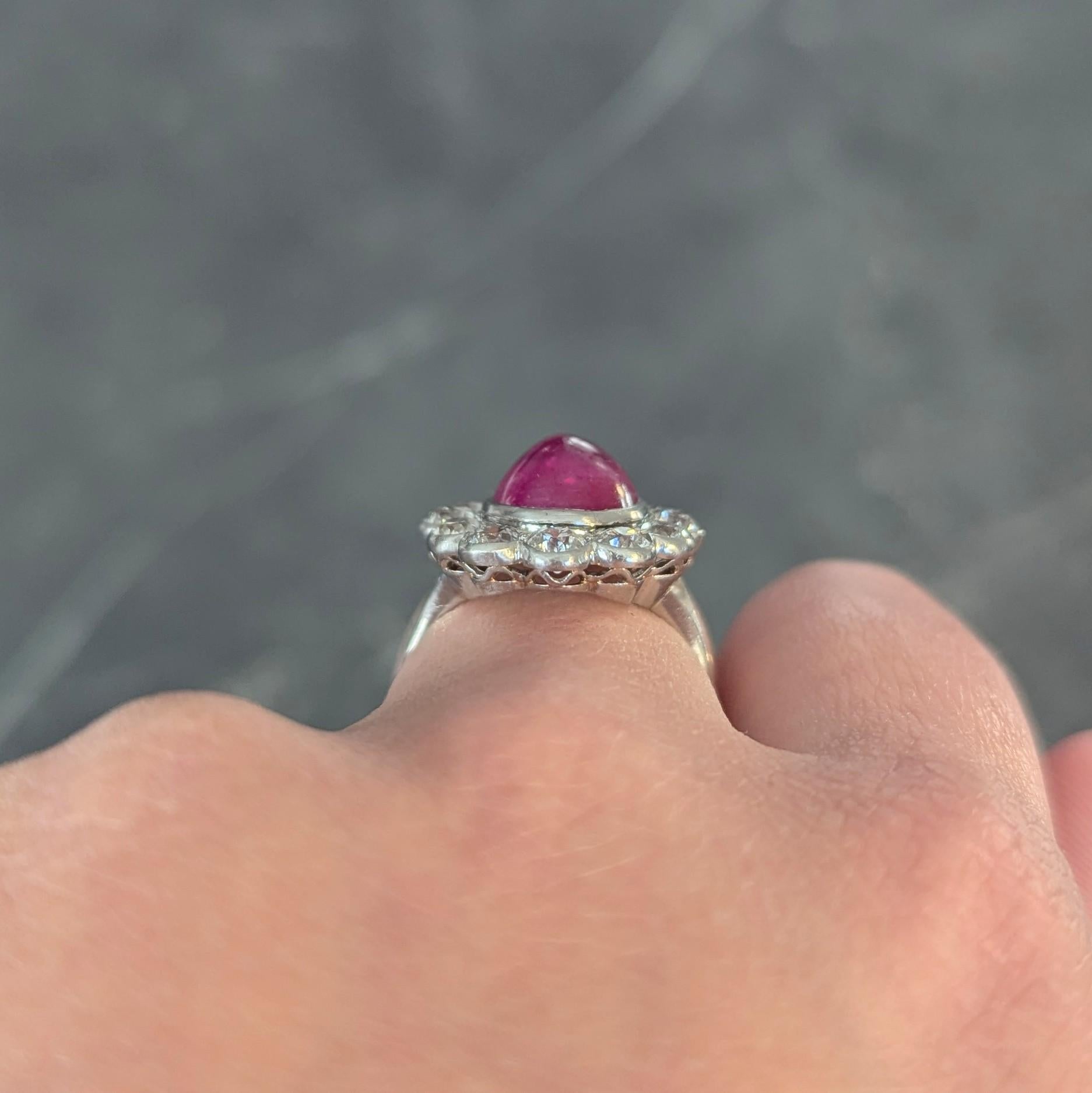 Art Deco 9.92 CTW No Heat Burma Ruby Diamond Platinum Vintage Halo Ring AGL For Sale 7