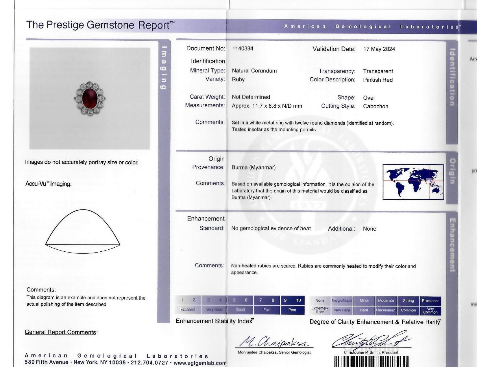 Art Deco 9.92 CTW No Heat Burma Ruby Diamond Platinum Vintage Halo Ring AGL For Sale 8