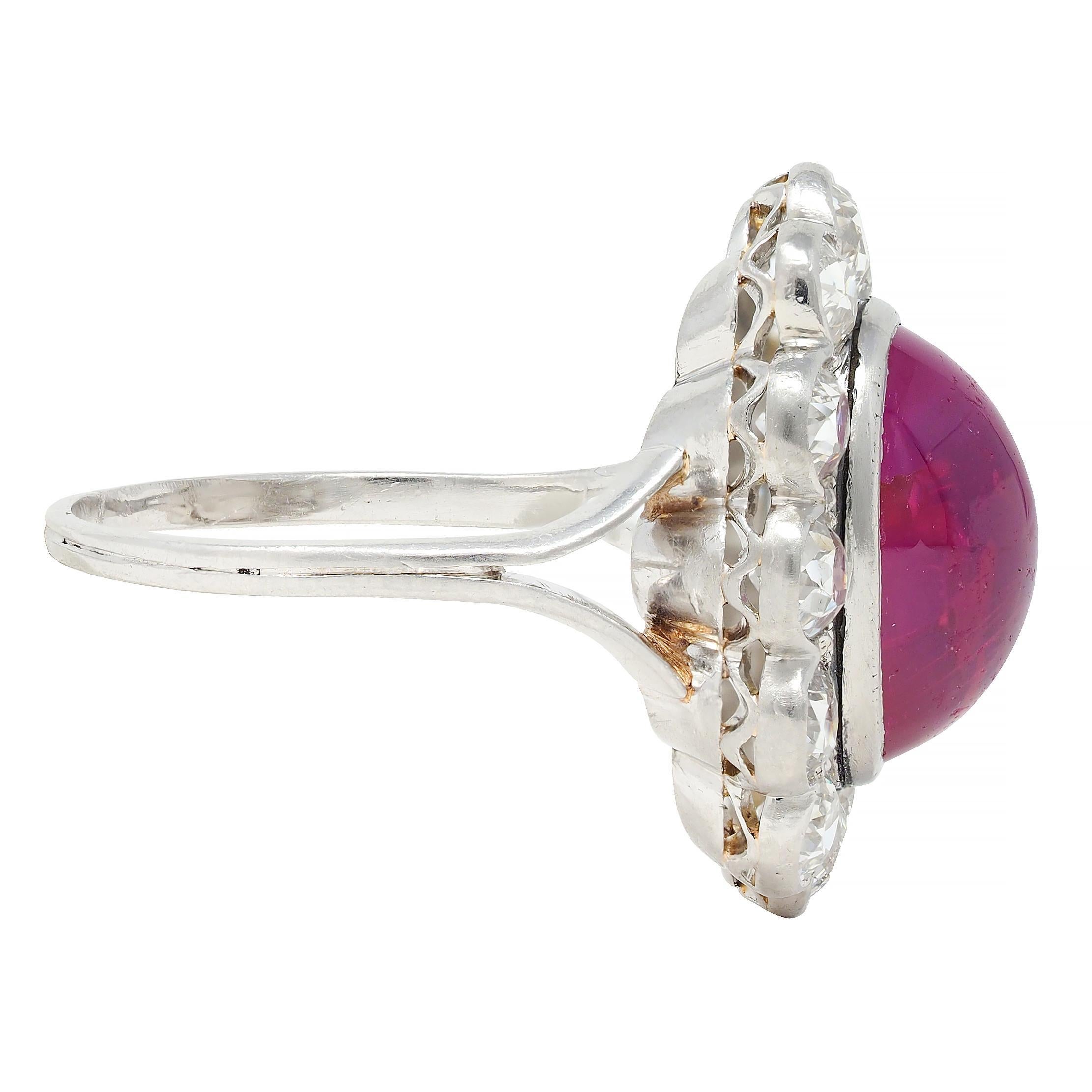 Art Deco 9.92 CTW No Heat Burma Ruby Diamond Platinum Vintage Halo Ring AGL In Excellent Condition For Sale In Philadelphia, PA