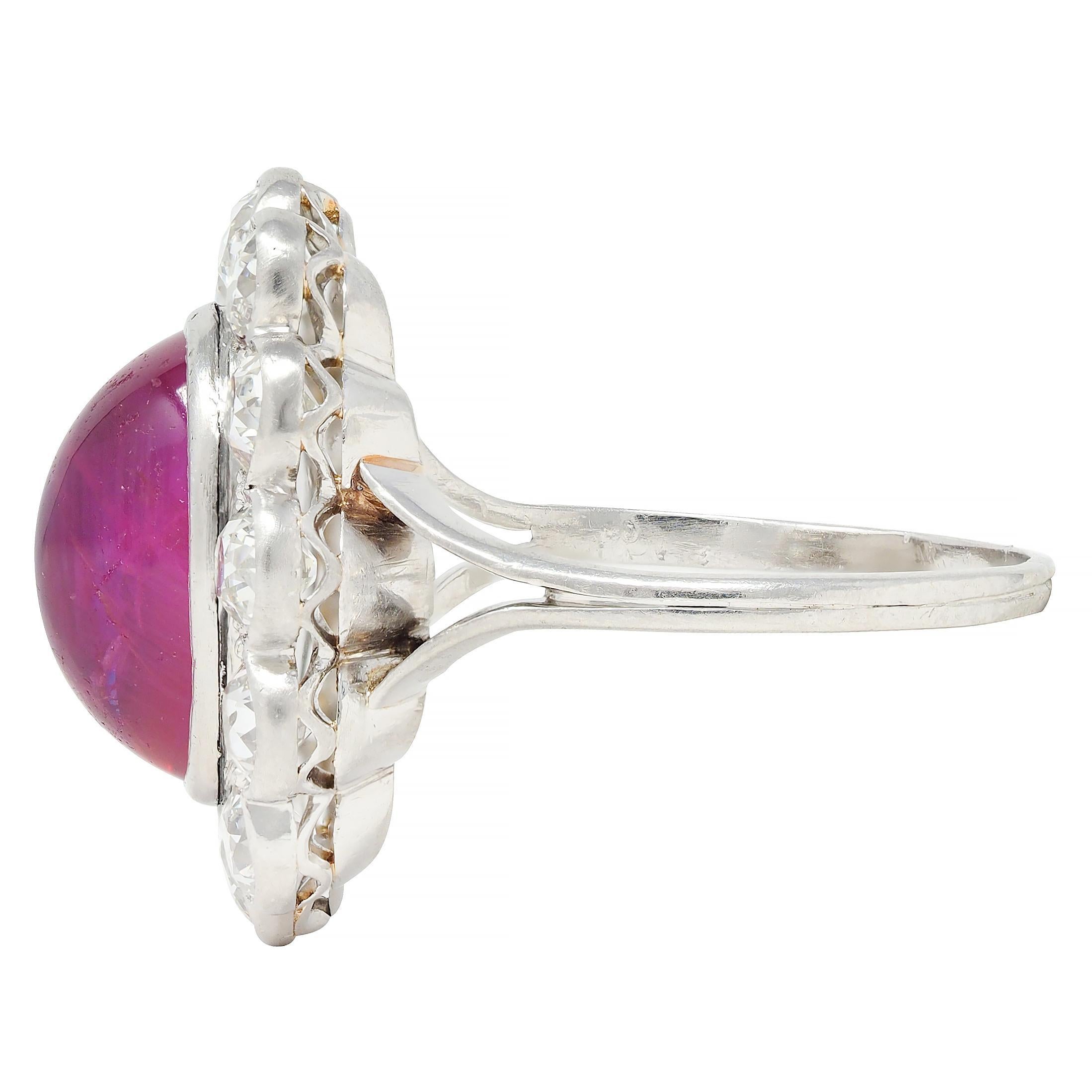 Art Deco 9.92 CTW No Heat Burma Ruby Diamond Platinum Vintage Halo Ring AGL For Sale 1