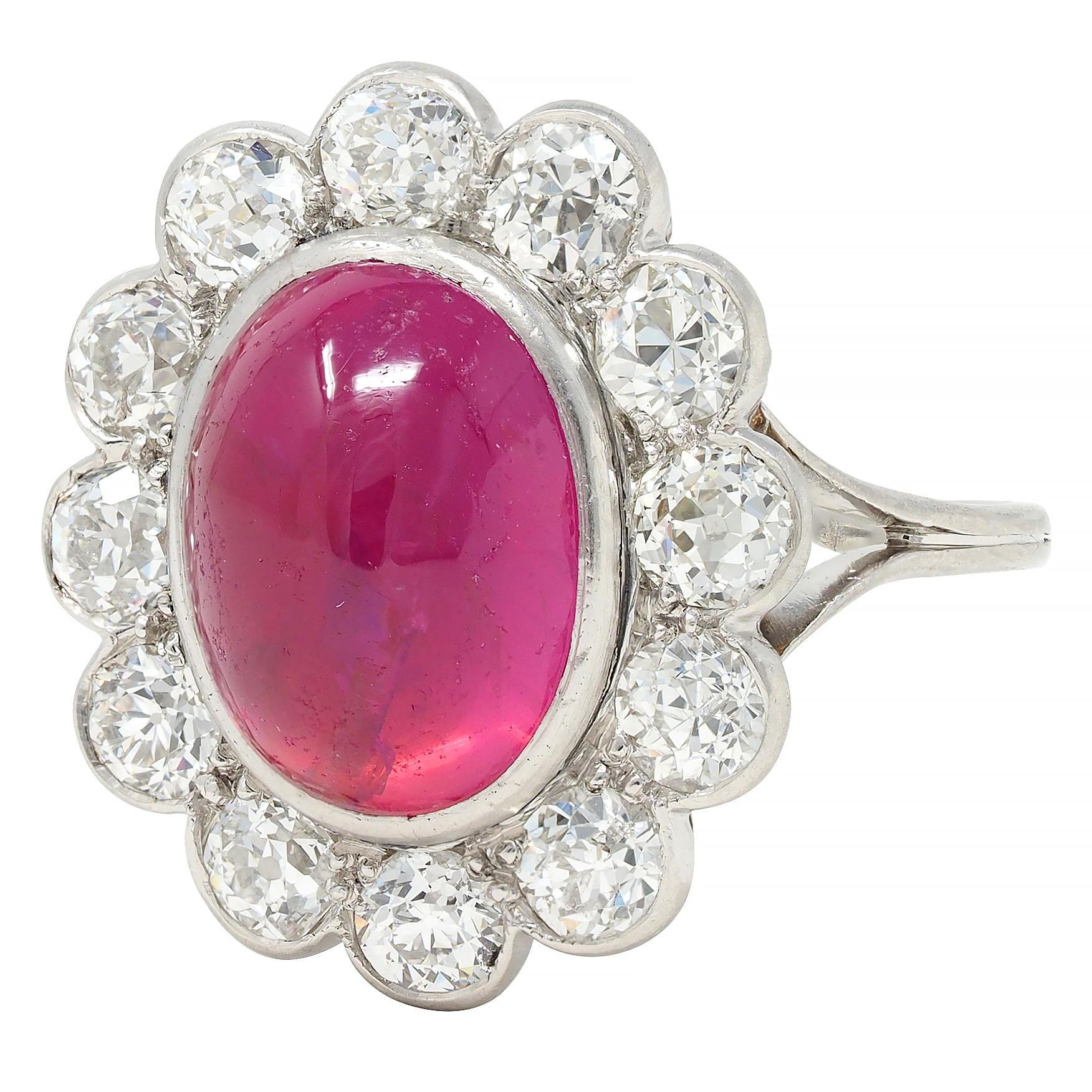 Art Deco 9.92 CTW No Heat Burma Ruby Diamond Platinum Vintage Halo Ring AGL For Sale 2