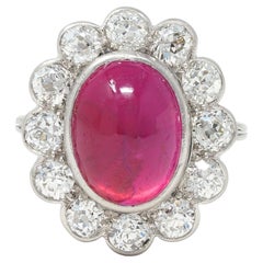 Art Deco 9.92 CTW No Heat Burma Ruby Diamond Platinum Vintage Halo Ring AGL
