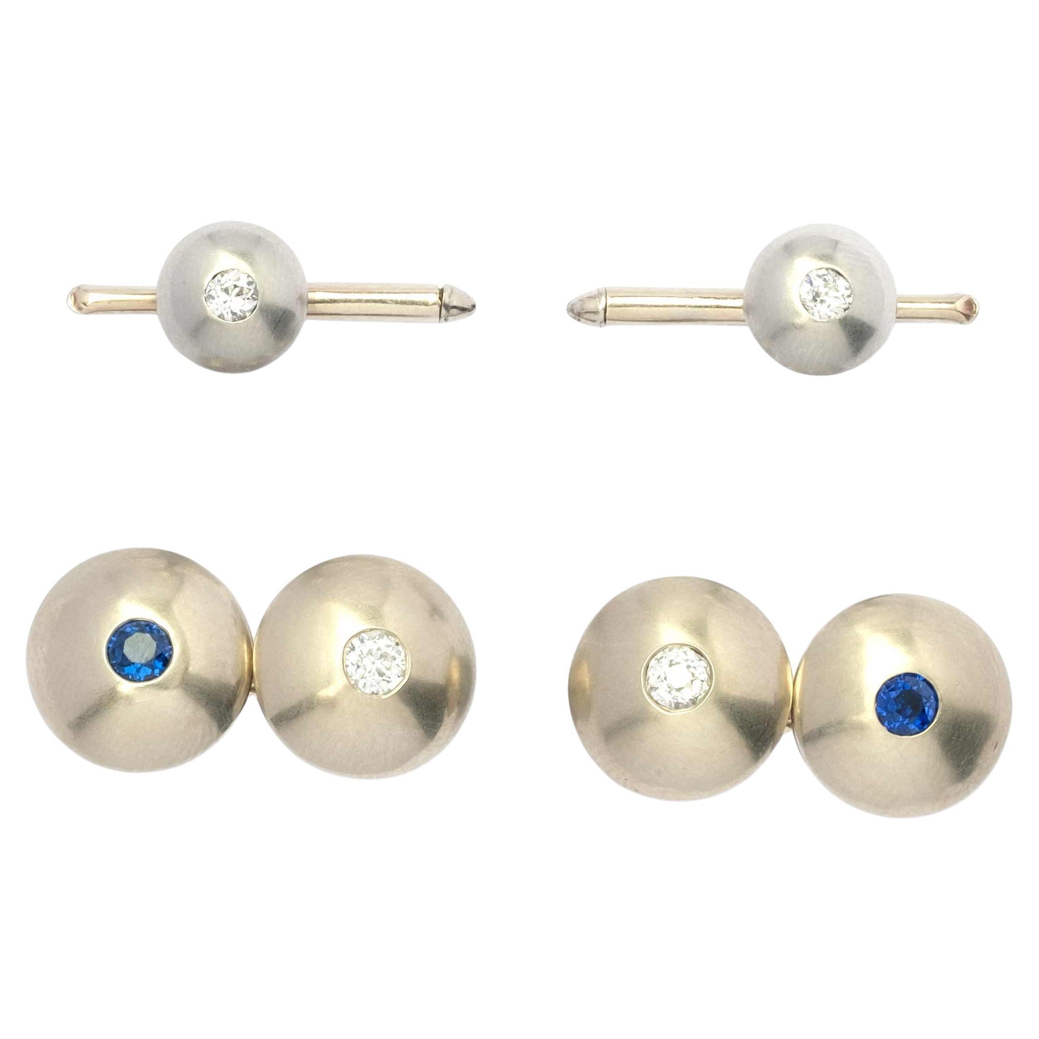 Art Deco 9ct Gold Doppelmanschettenknöpfe mit Knöpfen - Tag
Nacht, 1930er Jahre