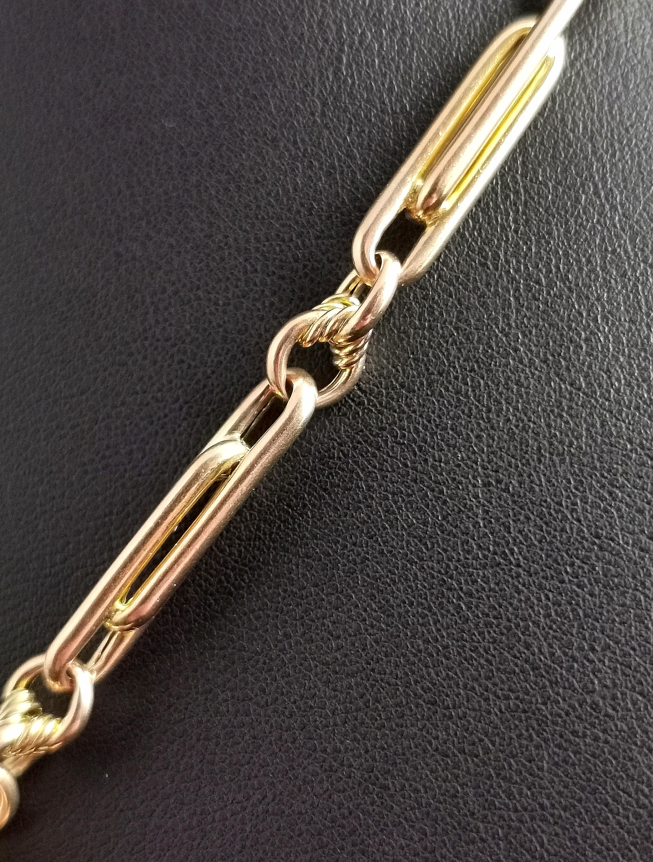 Art Deco 9ct Gold Fancy Link Albert Chain, Watch Chain Necklace, Enamelled Fob 4