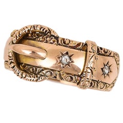 Art Deco 9ct Rose Gold Rose Cut Diamond Buckle Ring, circa 1920