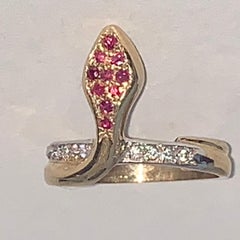 Art Deco 9ct Snake gold, ruby and diamond ring