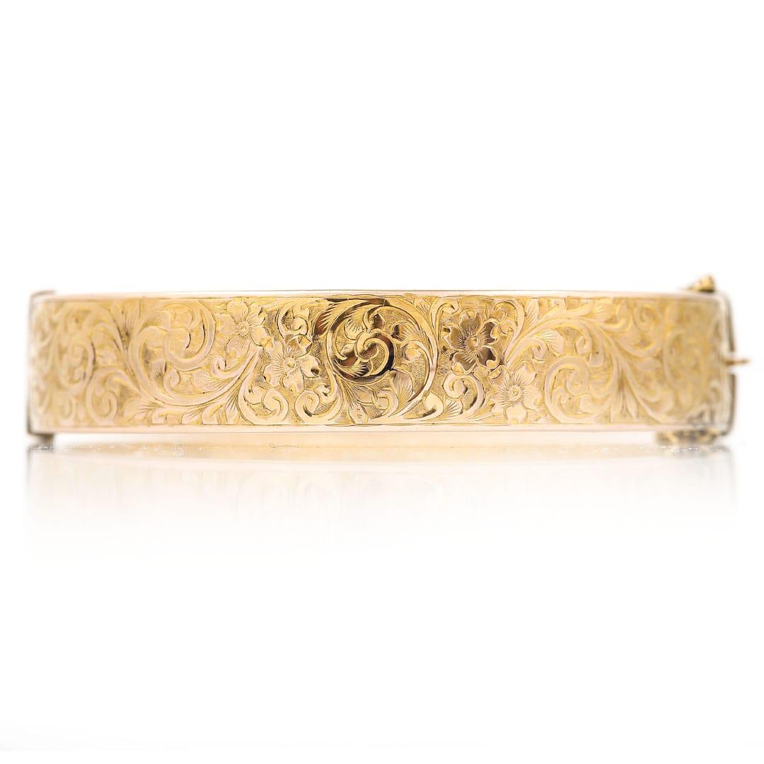 Art-déco-Armreif aus 9 Karat Gelbgold mit Blumengravur, um 1939 (Art déco)