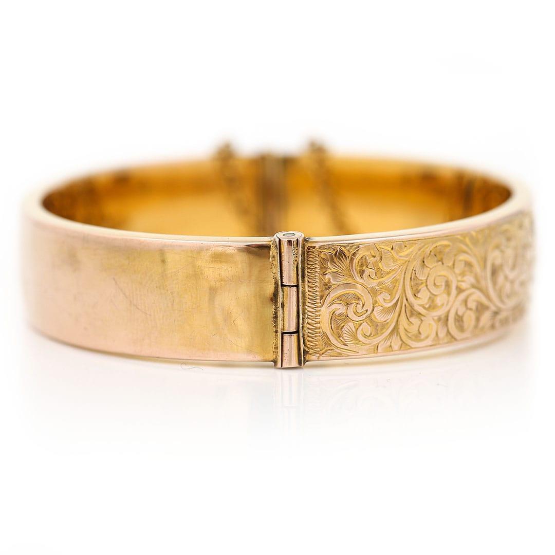 Art-déco-Armreif aus 9 Karat Gelbgold mit Blumengravur, um 1939 3