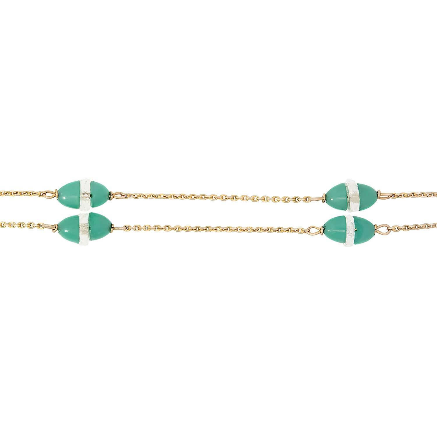 Collar Art Decó de Crisoprasa y Cristal de Cuarzo de Roca de 9k Cuenta en venta