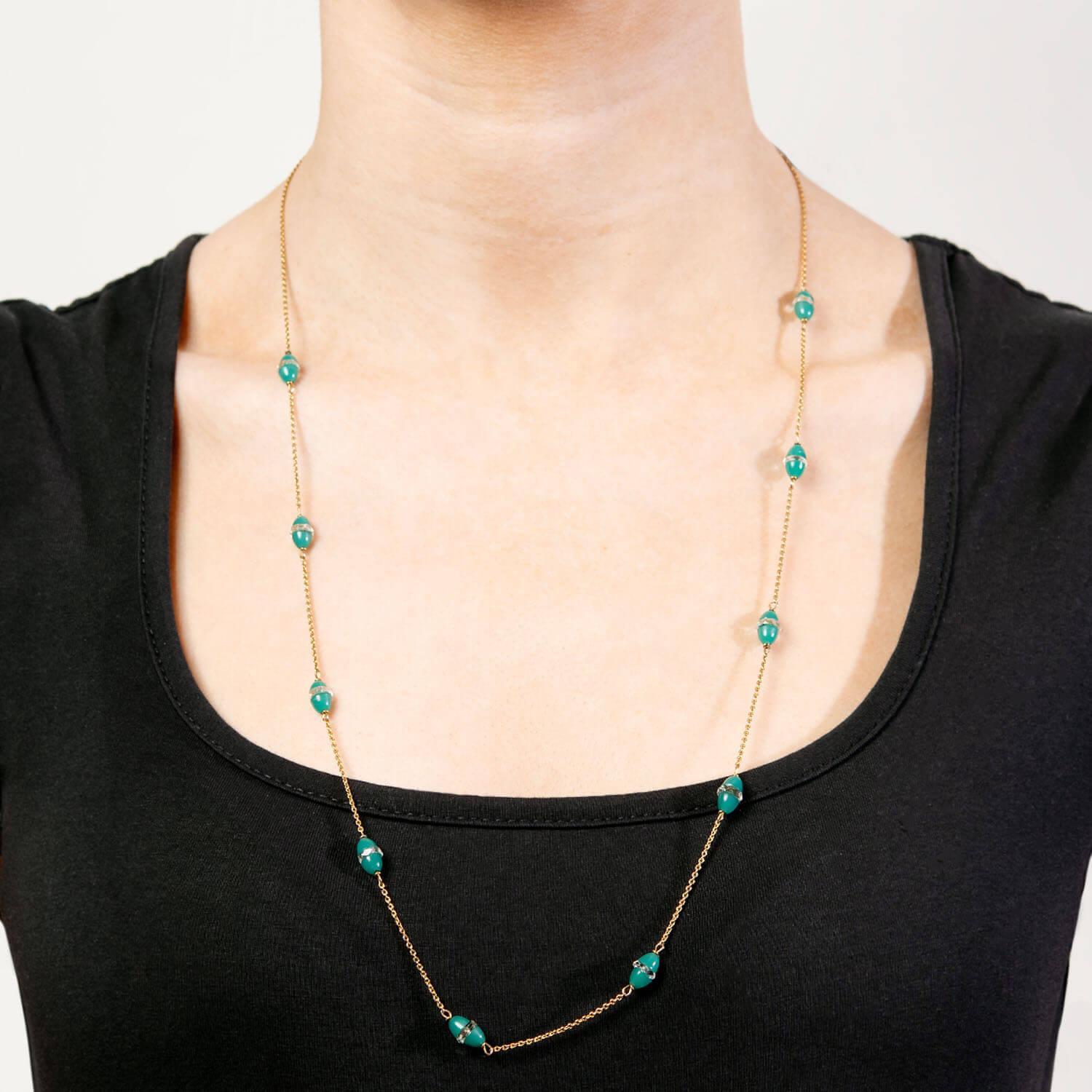 Collar Art Decó de Crisoprasa y Cristal de Cuarzo de Roca de 9k en venta 1