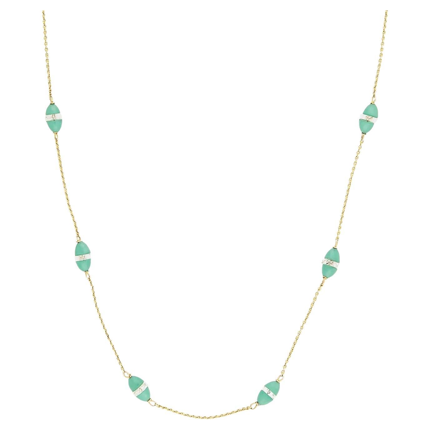 Collar Art Decó de Crisoprasa y Cristal de Cuarzo de Roca de 9k en venta