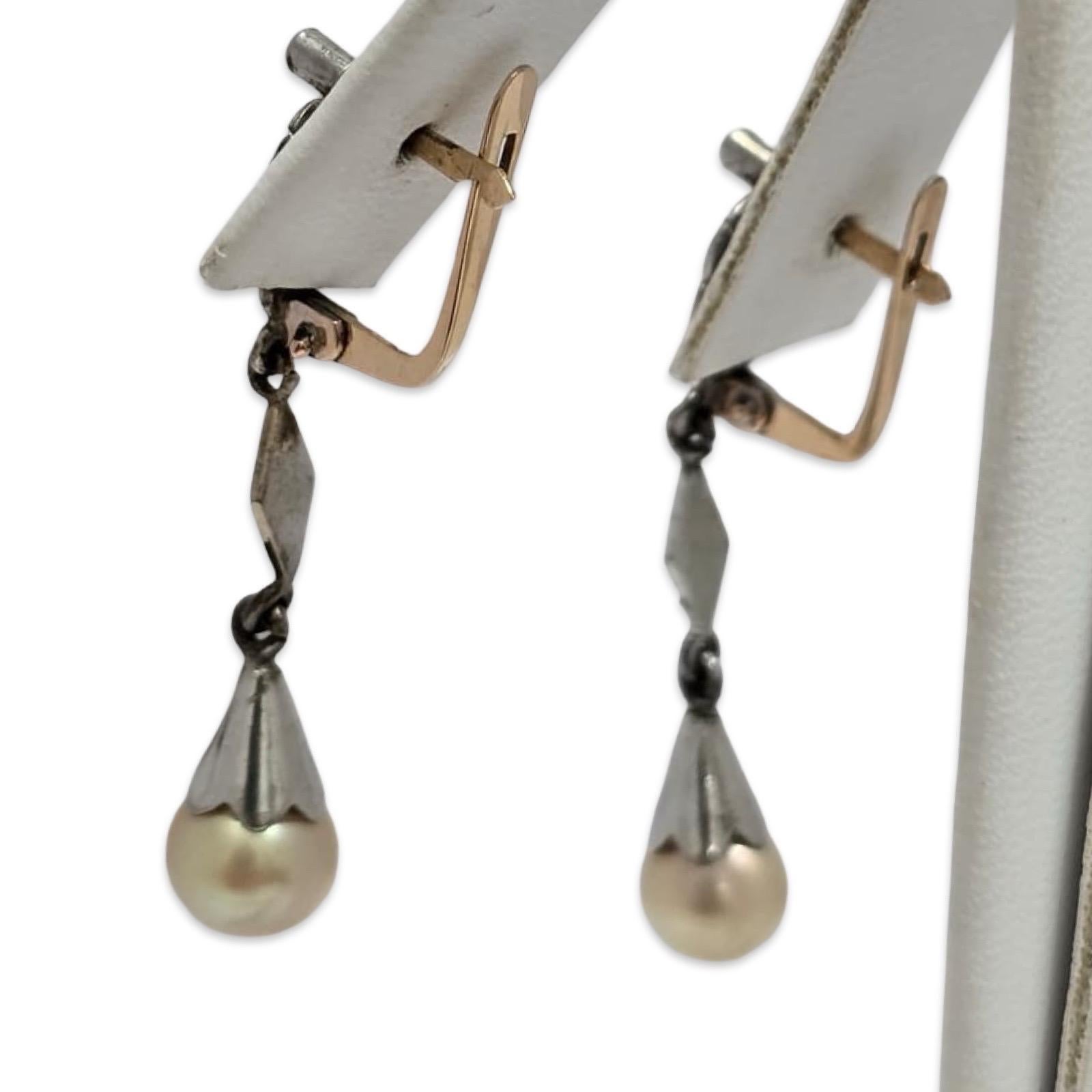 Donna Orecchini Art Deco in oro 9K con diamante e perla da 6,5 mm in vendita