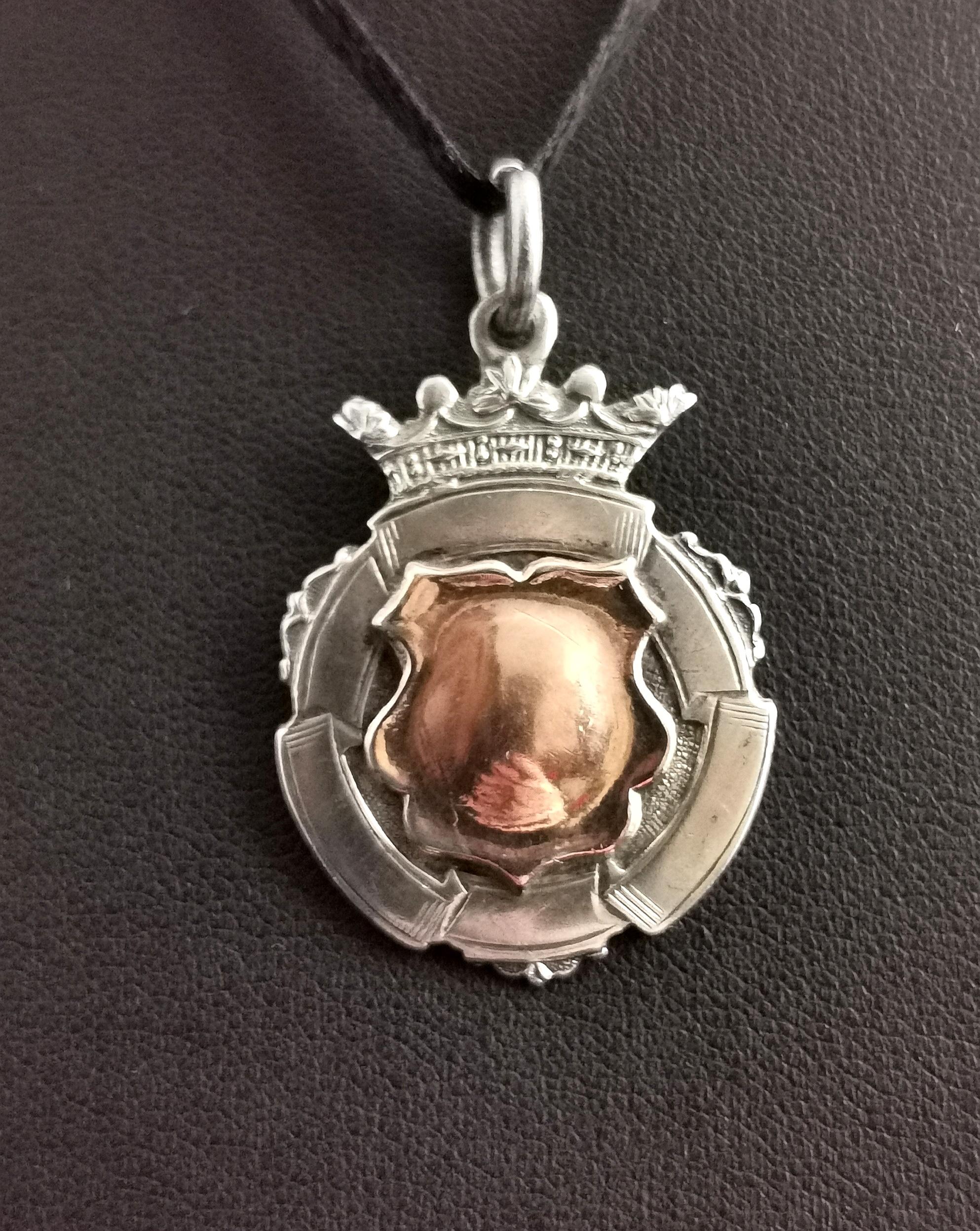 Art Deco 9k Rose Gold and Sterling Silver Fob Pendant, Watch Chain Fob In Good Condition In NEWARK, GB