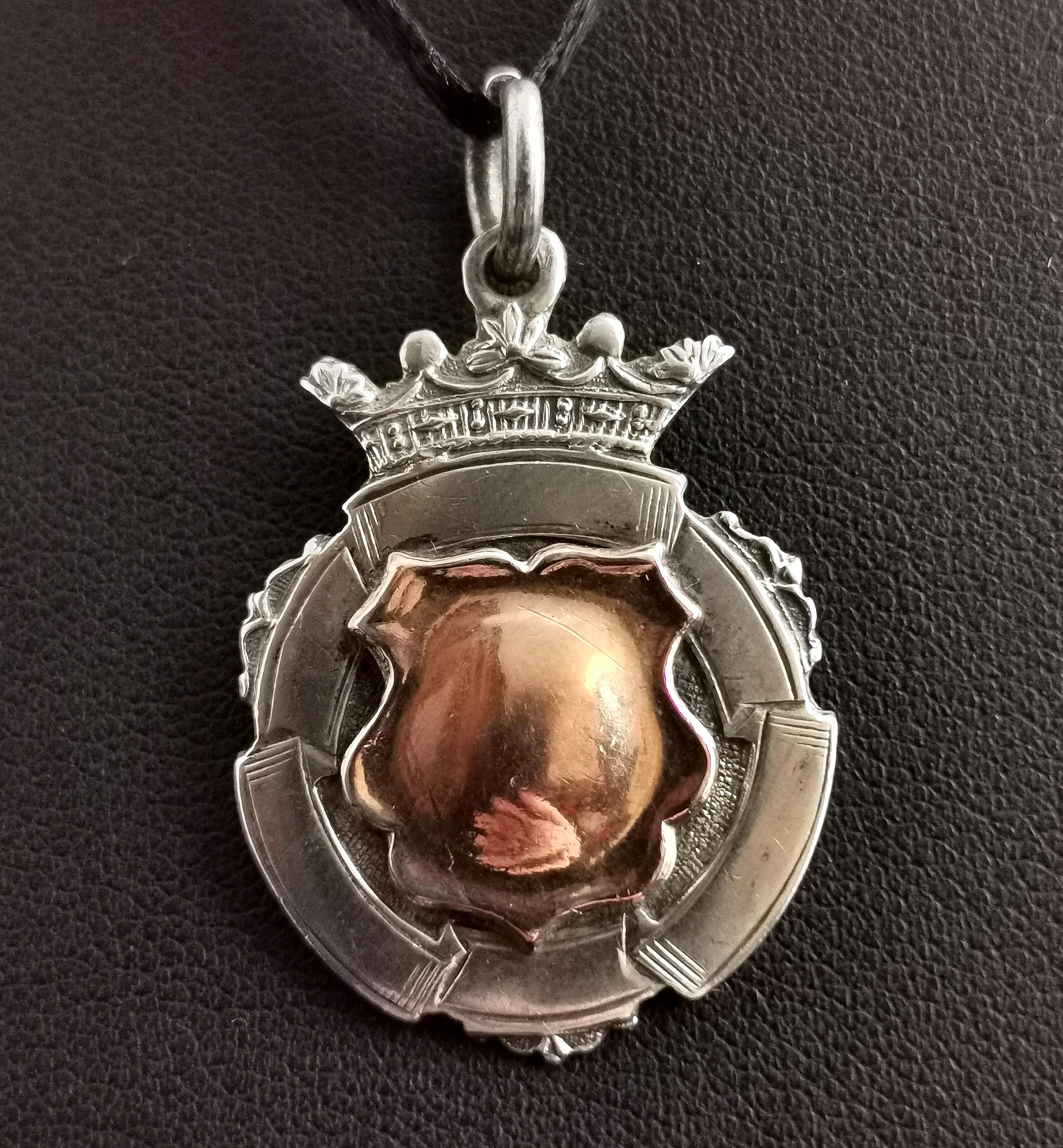 Art Deco 9k Rose Gold and Sterling Silver Fob Pendant, Watch Chain Fob 1