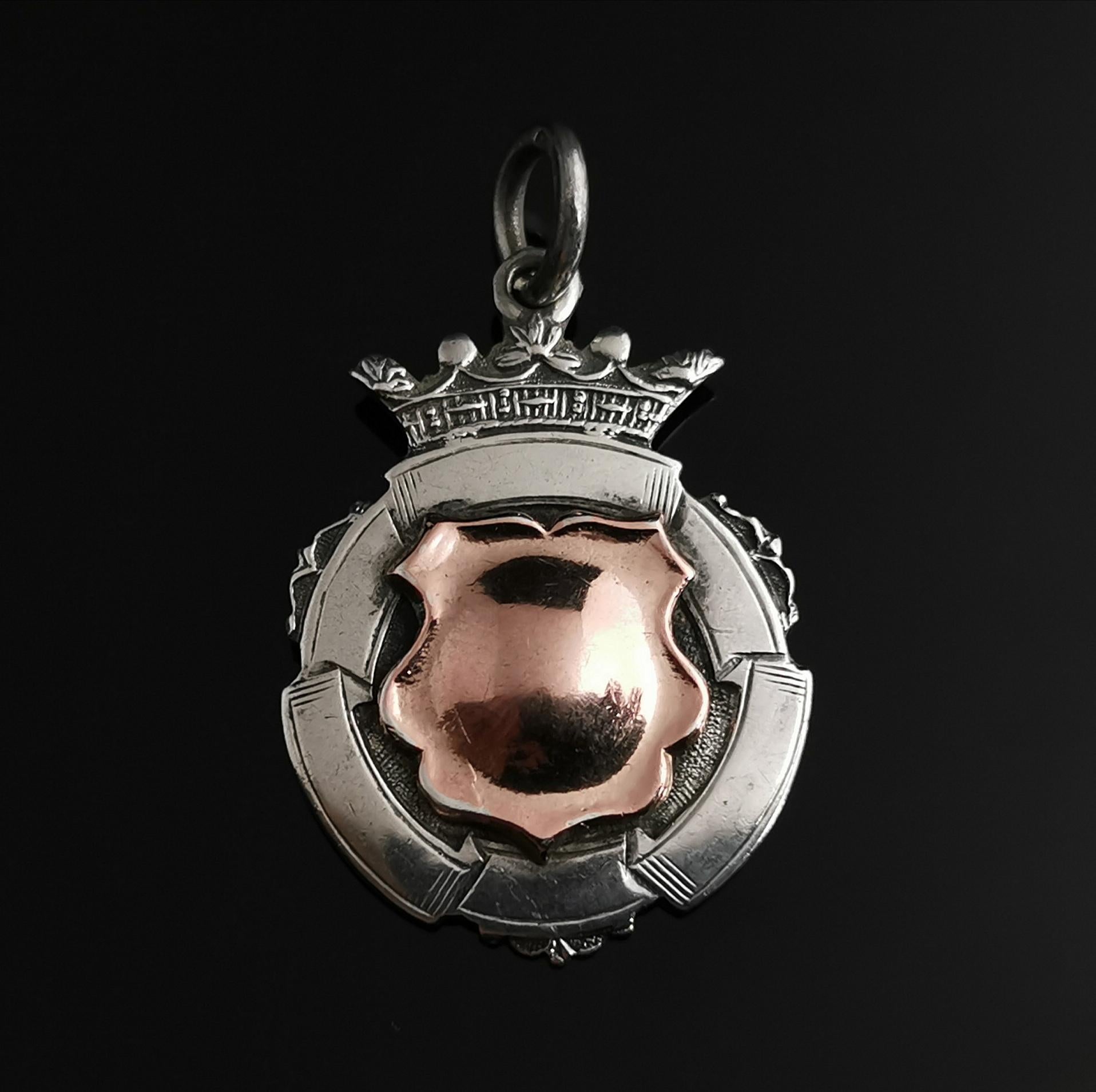 Art Deco 9k Rose Gold and Sterling Silver Fob Pendant, Watch Chain Fob 5