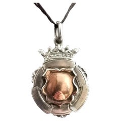 Art Deco 9k Rose Gold and Sterling Silver Fob Pendant, Watch Chain Fob