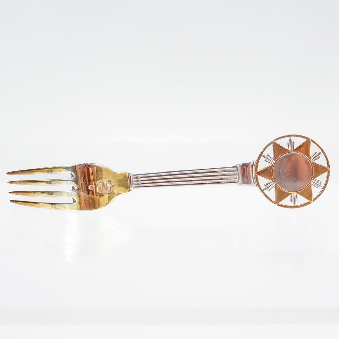 Art Deco A. Michelsen Sterling Silver & Enamel 1931 Christmas Spoon & Fork Set For Sale 6