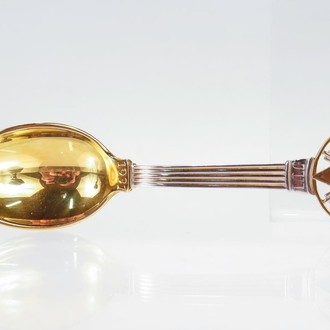 Art Deco A. Michelsen Sterling Silver & Enamel 1931 Christmas Spoon & Fork Set For Sale 7