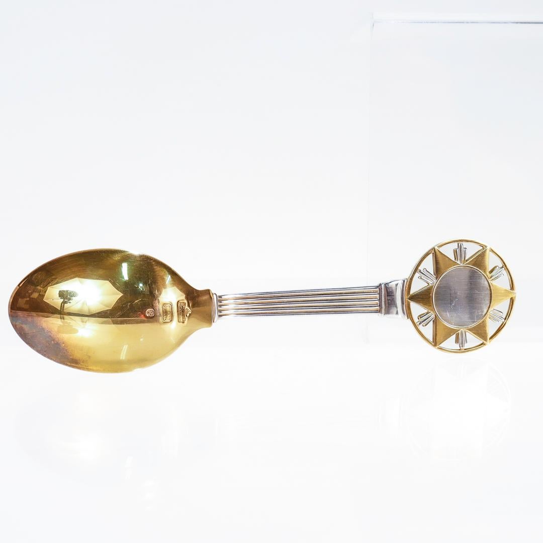 Art Deco A. Michelsen Sterling Silver & Enamel 1931 Christmas Spoon & Fork Set For Sale 4