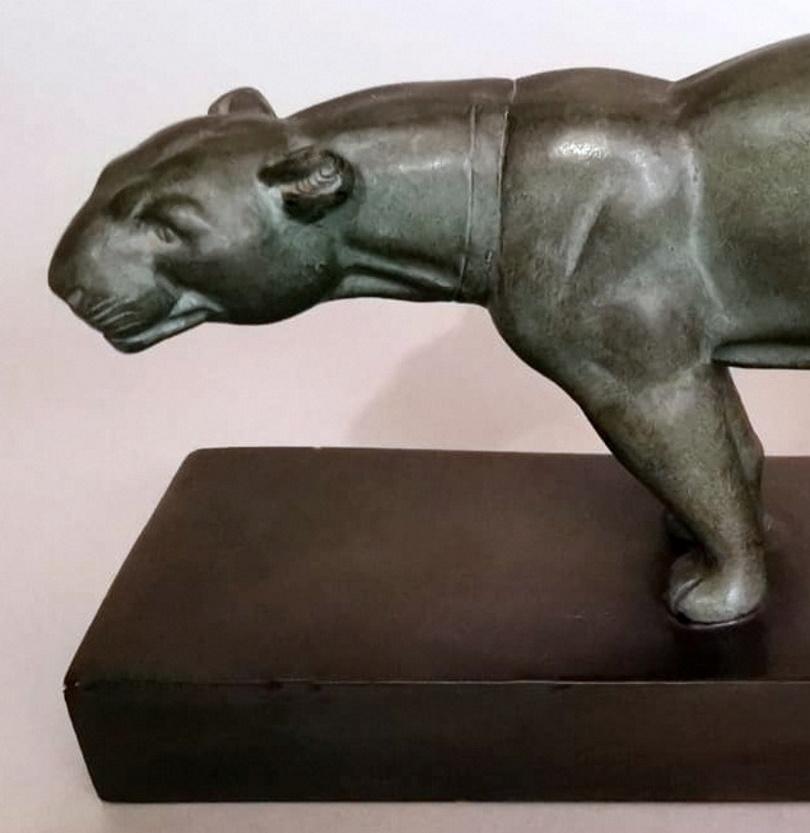 Art Deco A, Ouline Sculptor Panther Ceramic Patinated Bronze Effect with Base 3