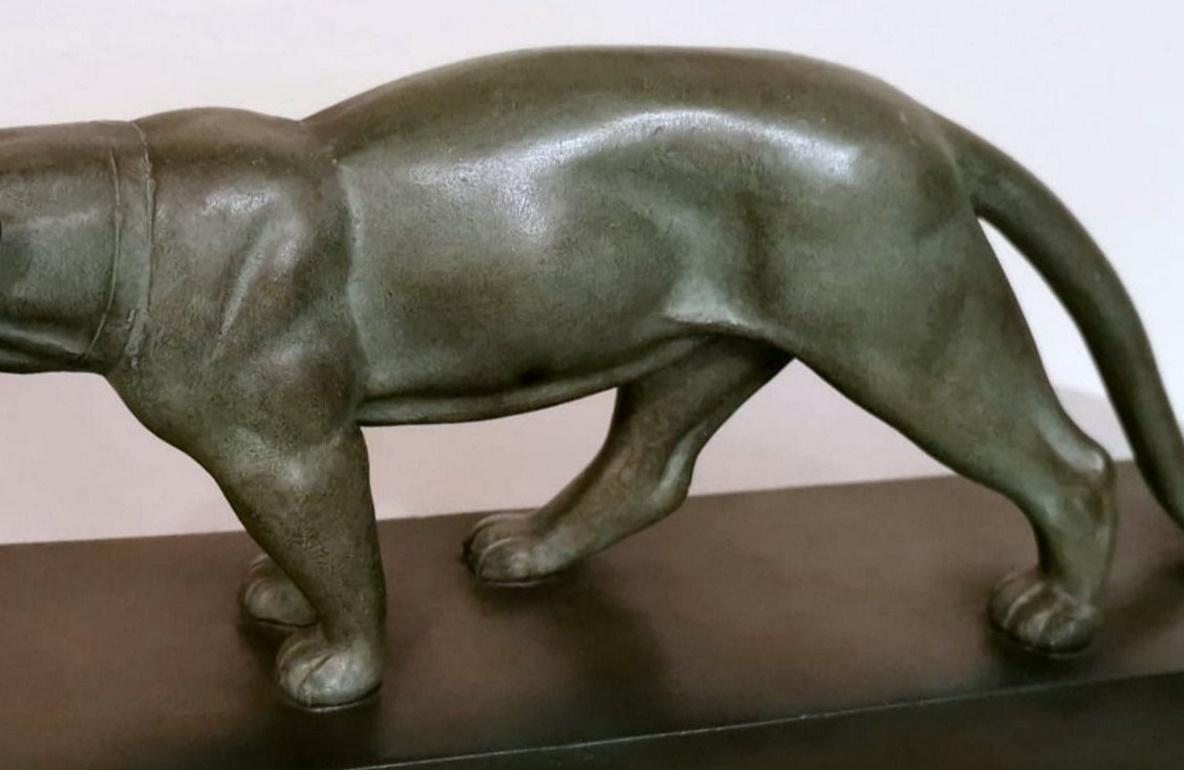 Art Deco A, Ouline Sculptor Panther Ceramic Patinated Bronze Effect with Base 4
