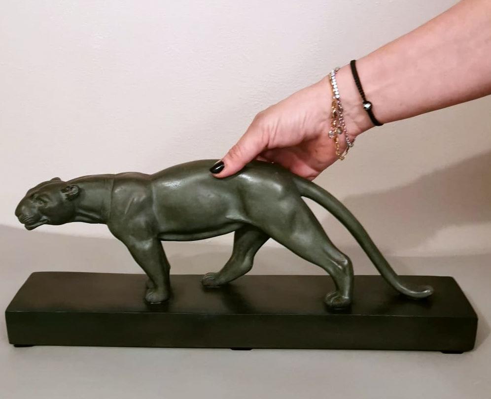 Art Deco A, Ouline Sculptor Panther Ceramic Patinated Bronze Effect with Base 10