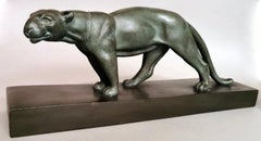 Art Déco A, Sculpteur Panthère en céramique patinée effet bronze patiné avec base