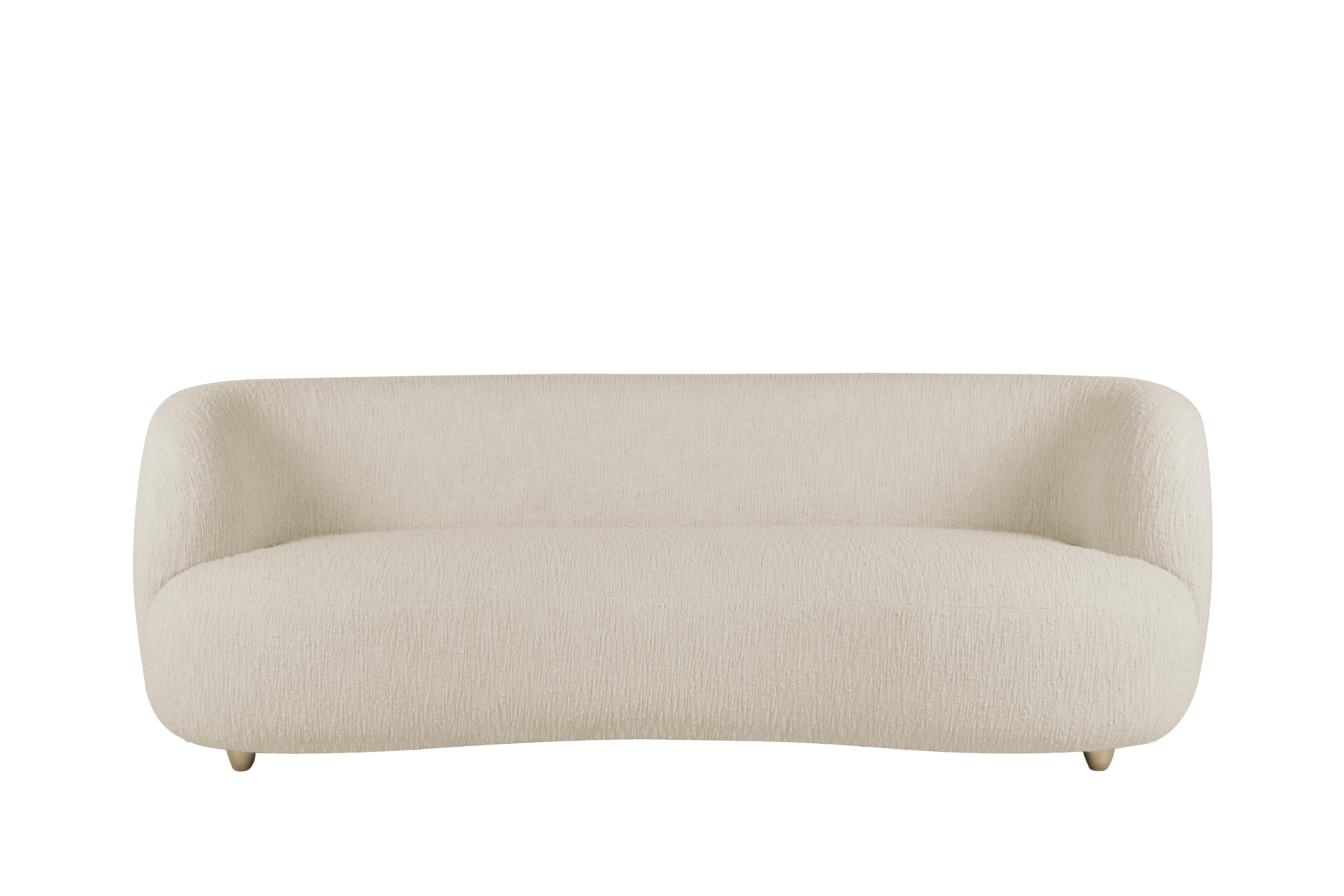 Art Deco Abito Sofa, Beige Bouclé, Messing, Handgefertigt in Portugal von Greenapple (21. Jahrhundert und zeitgenössisch) im Angebot