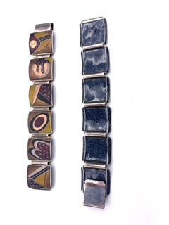Pair of Art Deco Abstract Motive Enamel Silver Silver Plate Bracelet