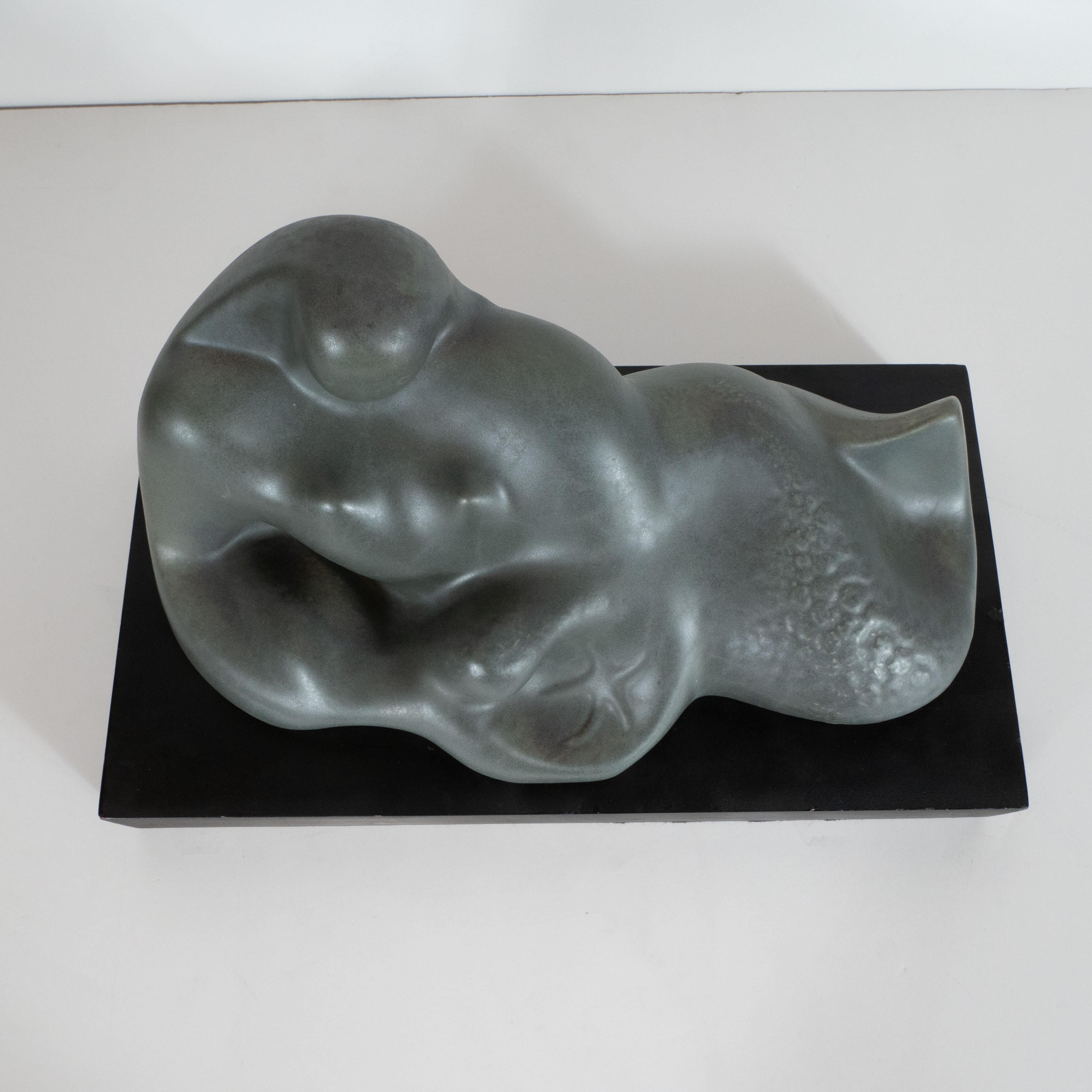 American Art Deco Abstracted Ceramic Mermaid Sculpture by Arno Scheiding