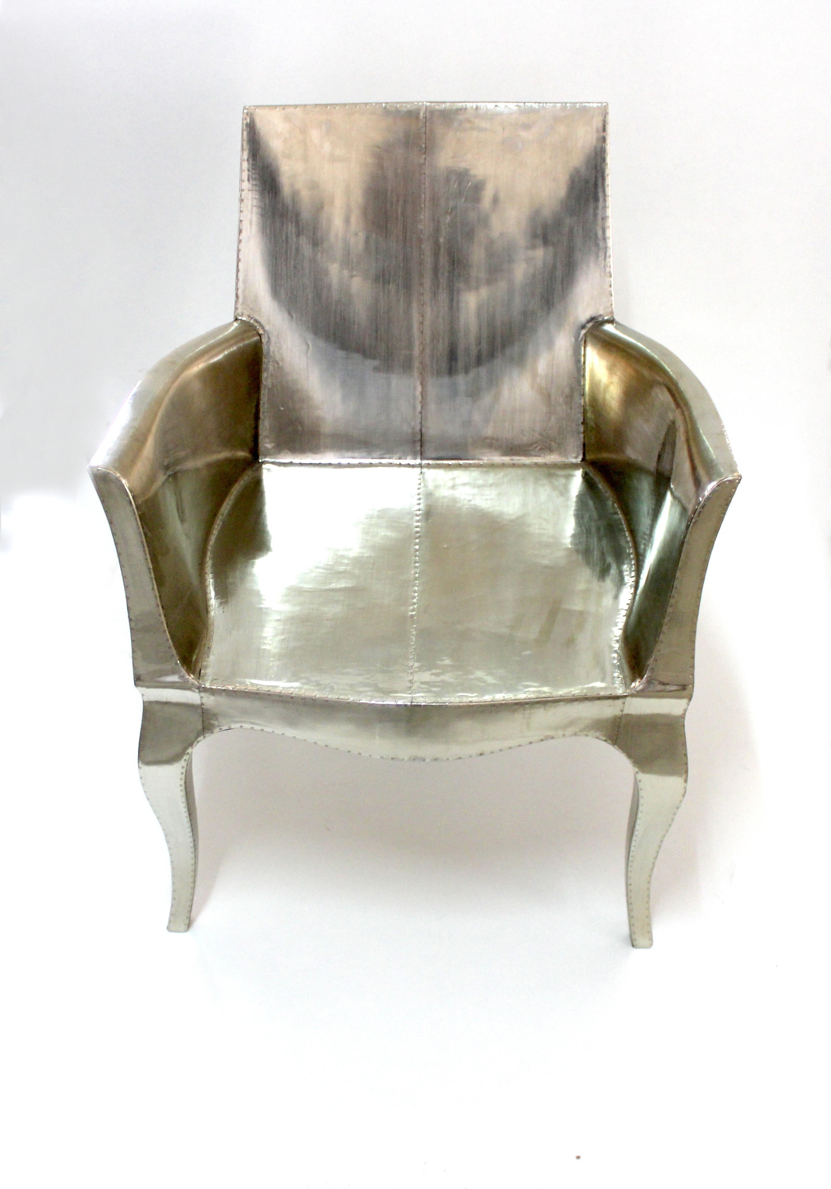 Art Deco Accent Chair Fine Hammered in Antique White Bronze by Paul Mathieu For Sale 7