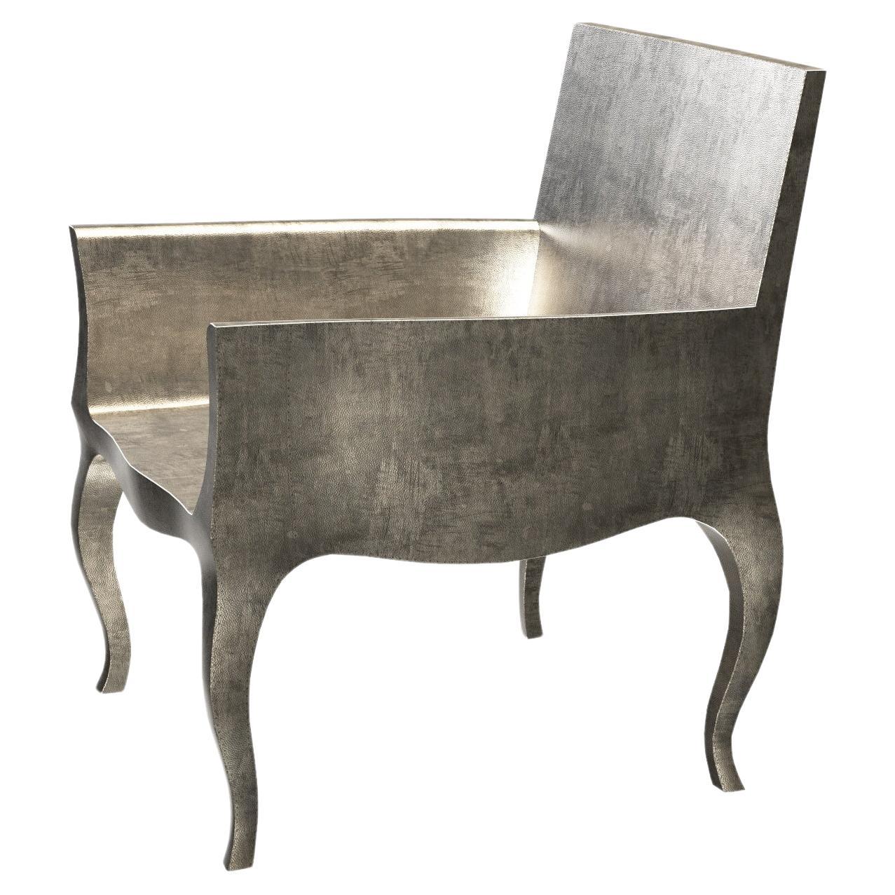 Chaise d'appoint Art déco martelée en bronze blanc ancien par Paul Mathieu