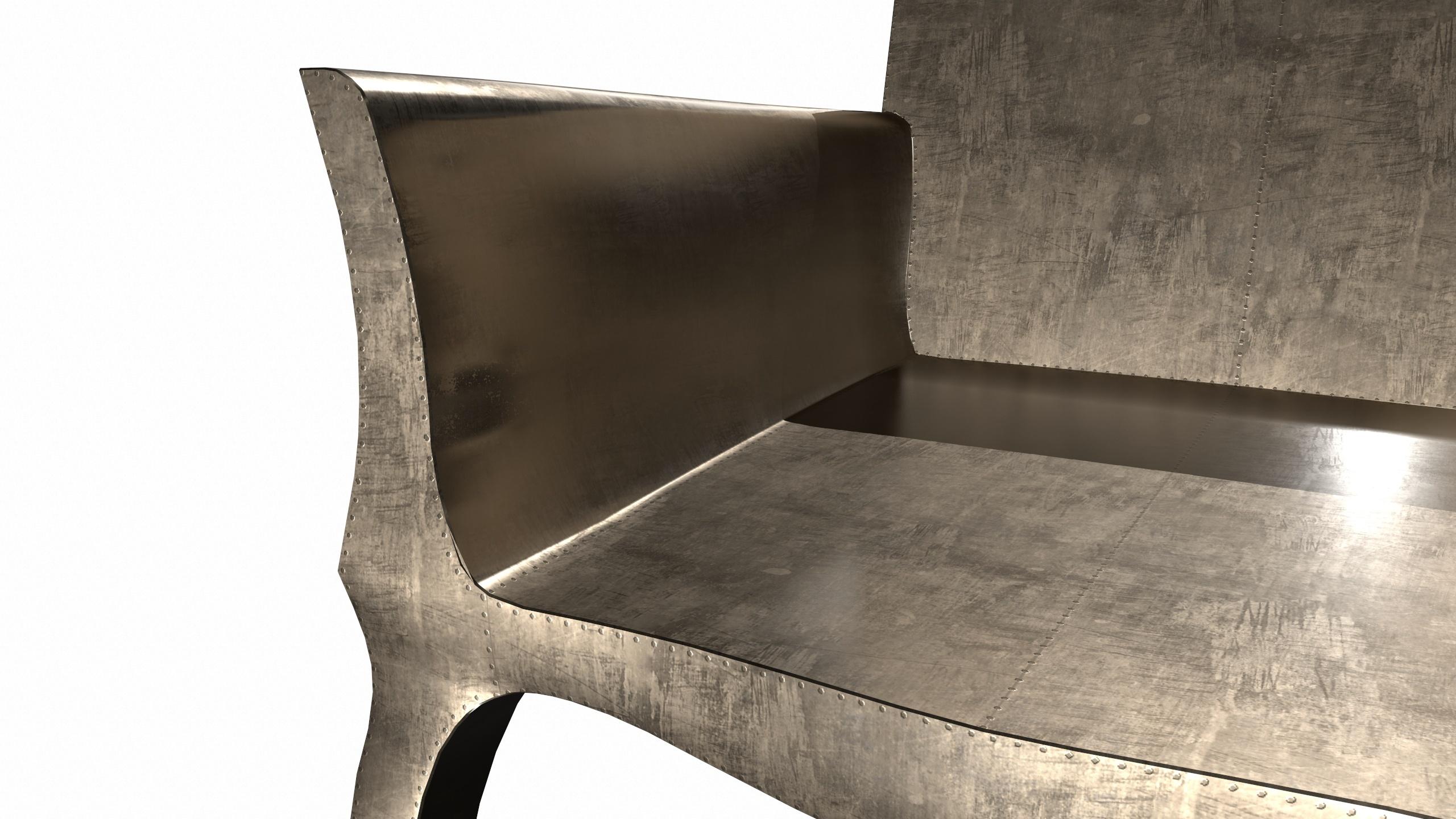 Sheet Metal Art Deco Accent Chair Smooth Antique Bronze by Paul Mathieu for S. Odegard For Sale