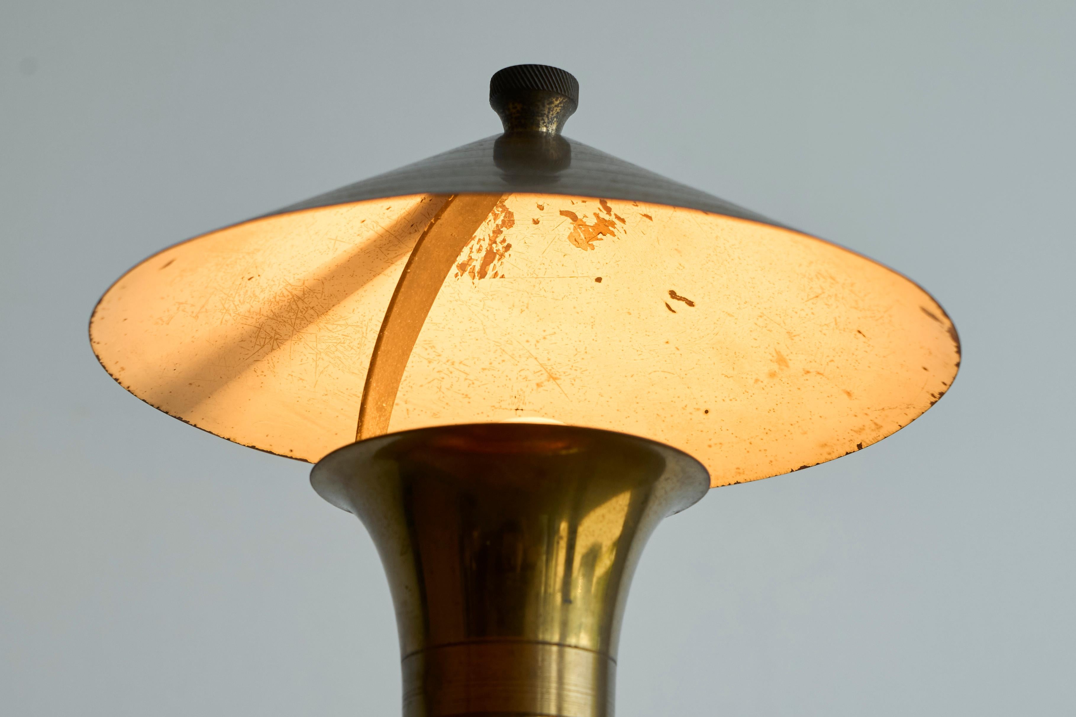 European Art Deco Accent Table Lamp in Patinated Brass 1940s For Sale