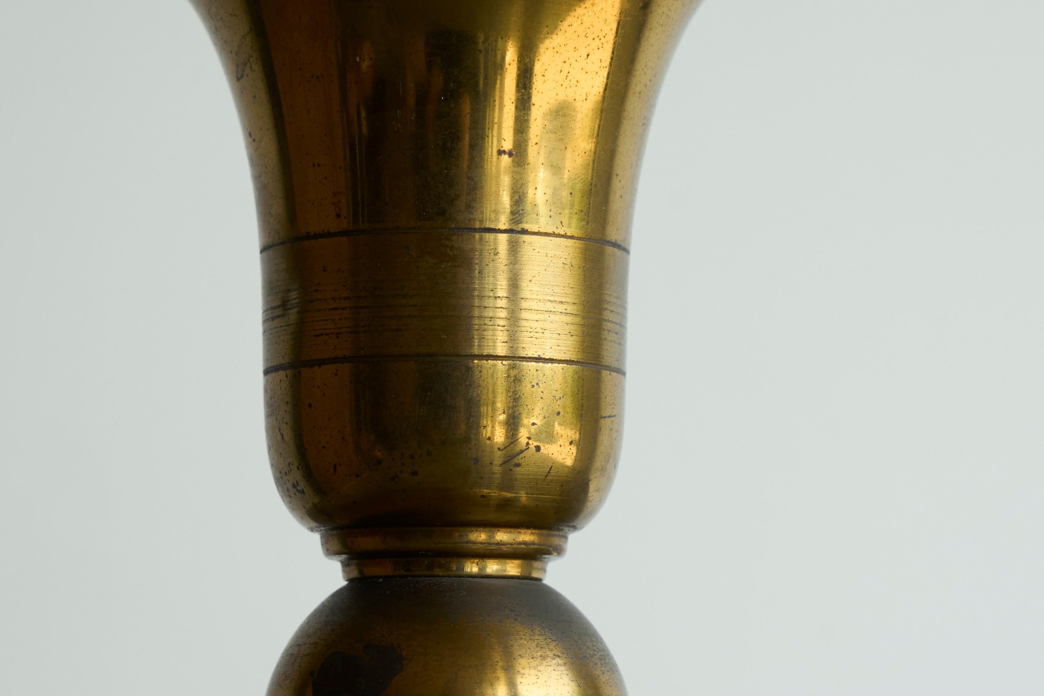 Art Deco Accent Table Lamp in Patinated Brass 1940s For Sale 1