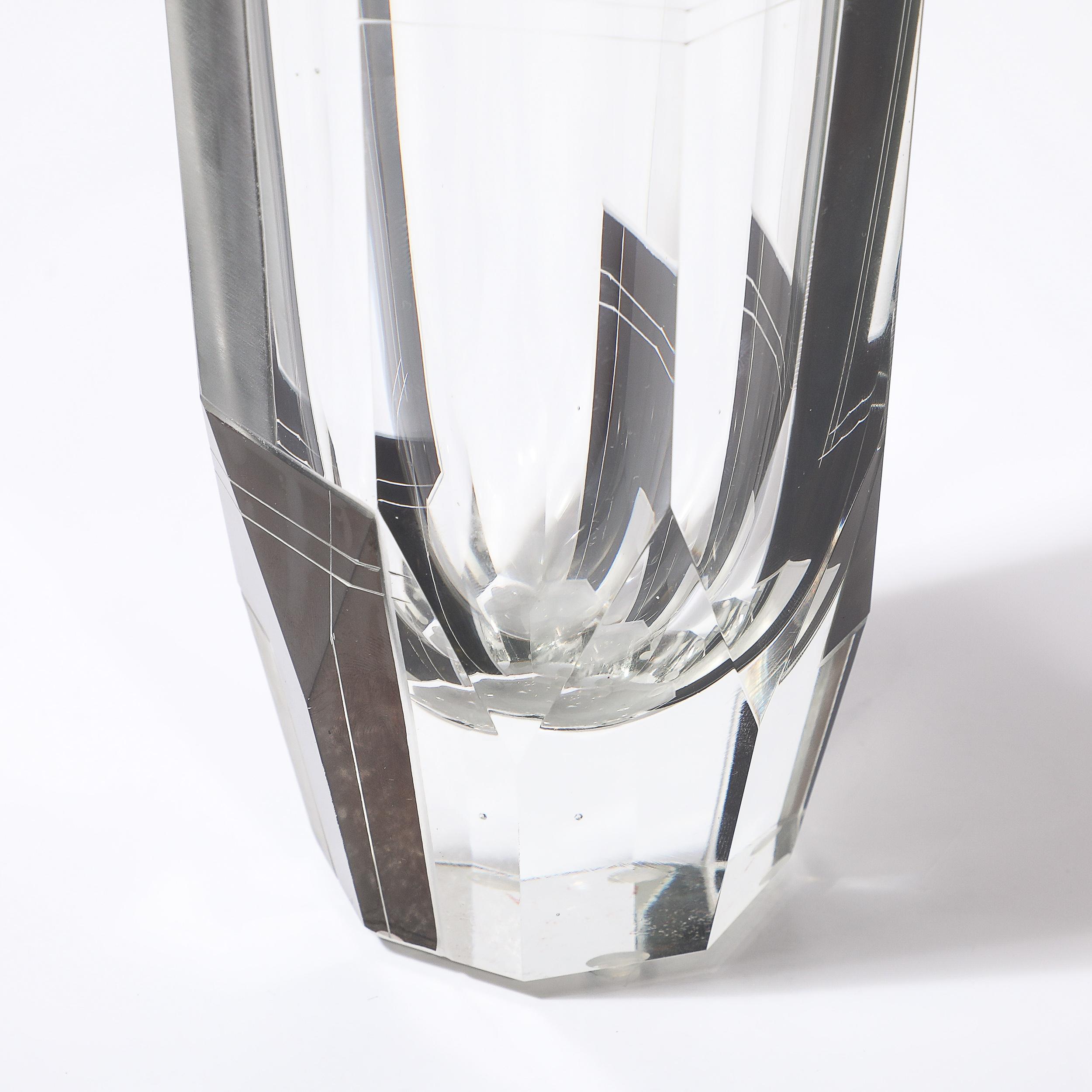 Art Deco Acid Etched Black Glass Vase with Grooved Detailing by Karl Palda For Sale 3