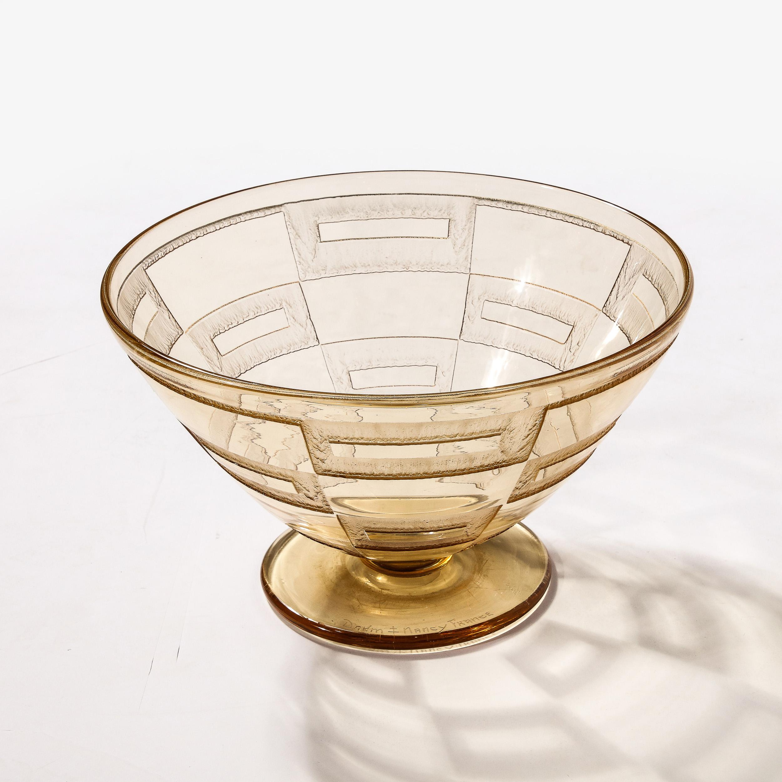 Art Deco Acid Etched Citrine Glass Vase Signed Daum  For Sale 6