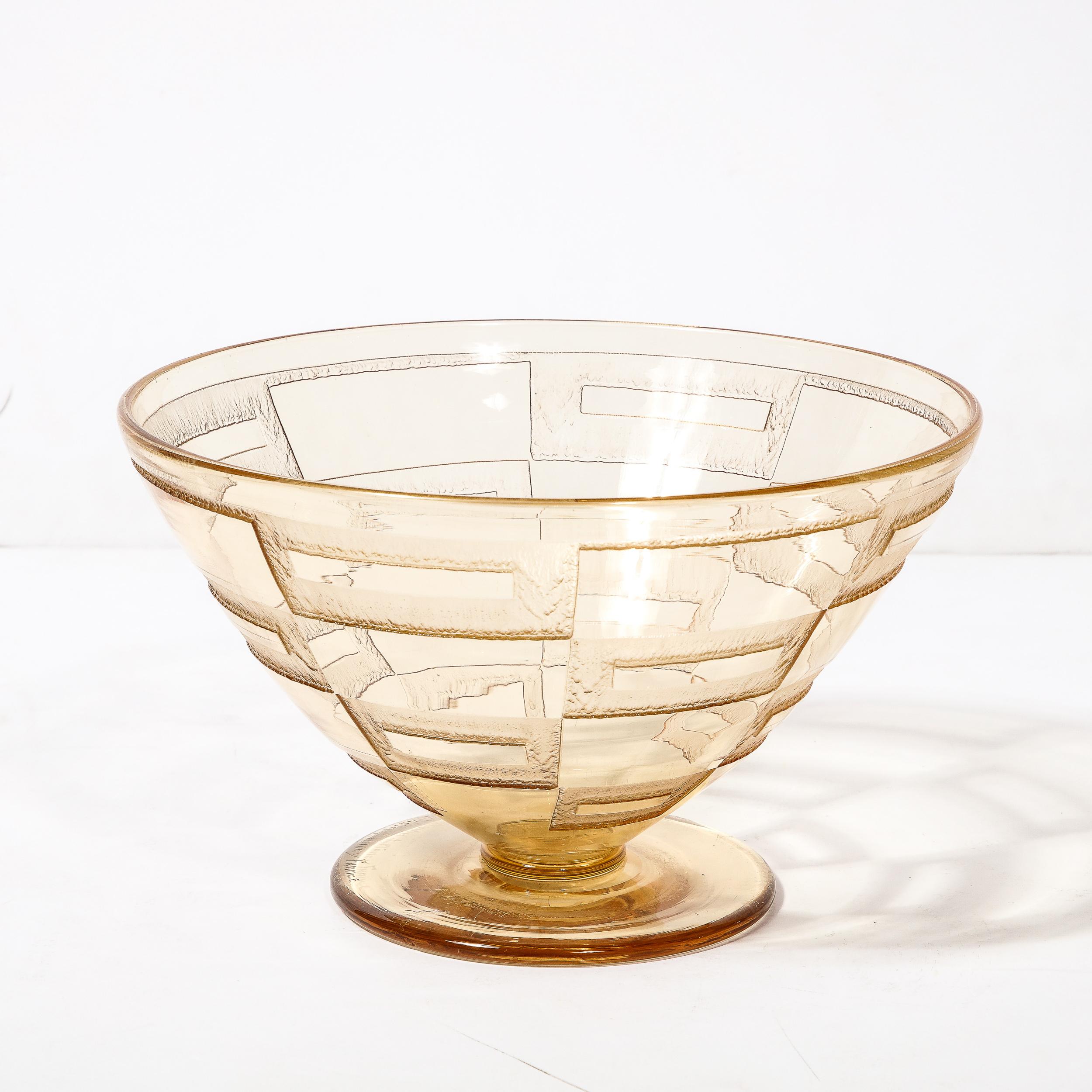 French Art Deco Acid Etched Citrine Glass Vase Signed Daum  For Sale