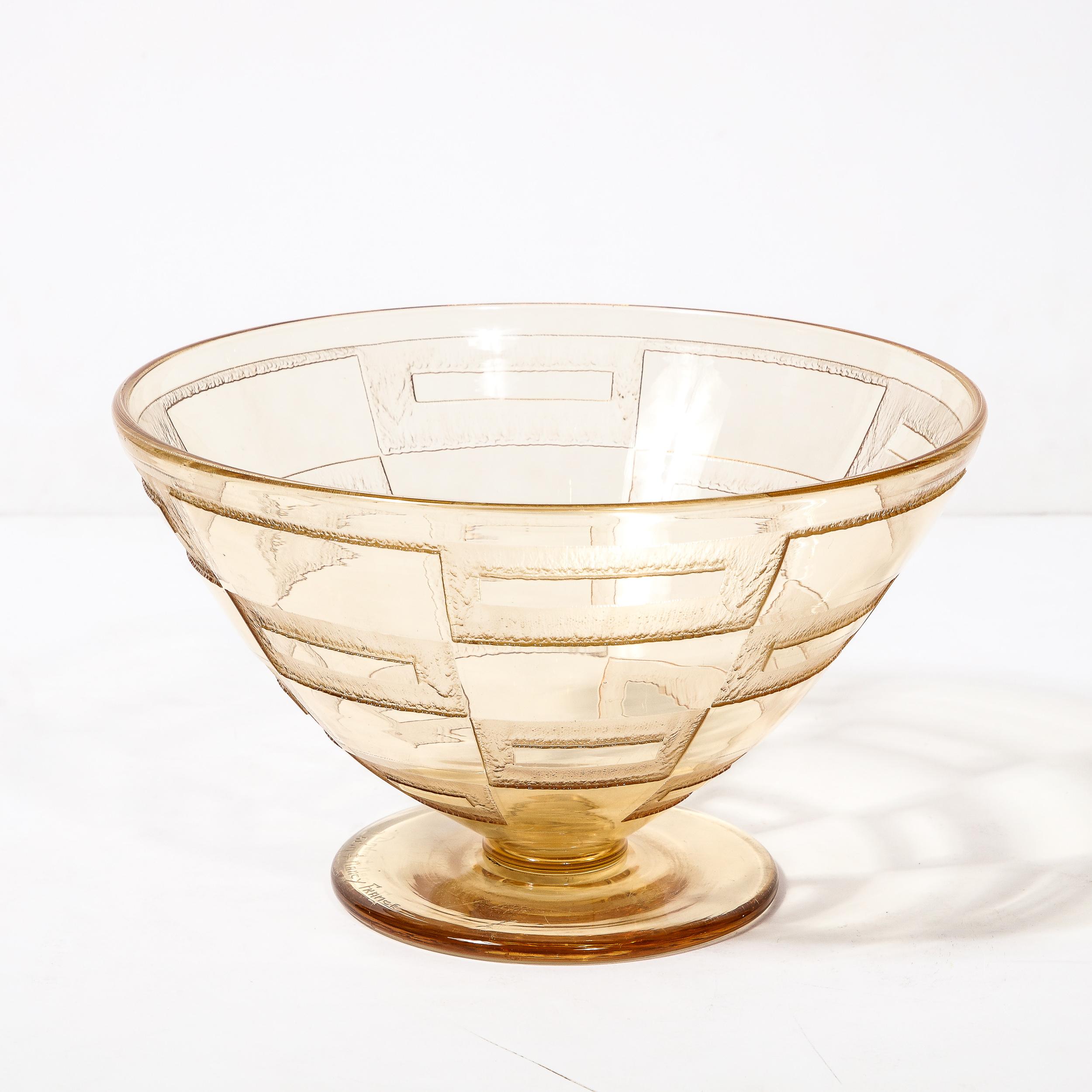 Art Deco Acid Etched Citrine Glass Vase Signed Daum  In Excellent Condition For Sale In New York, NY