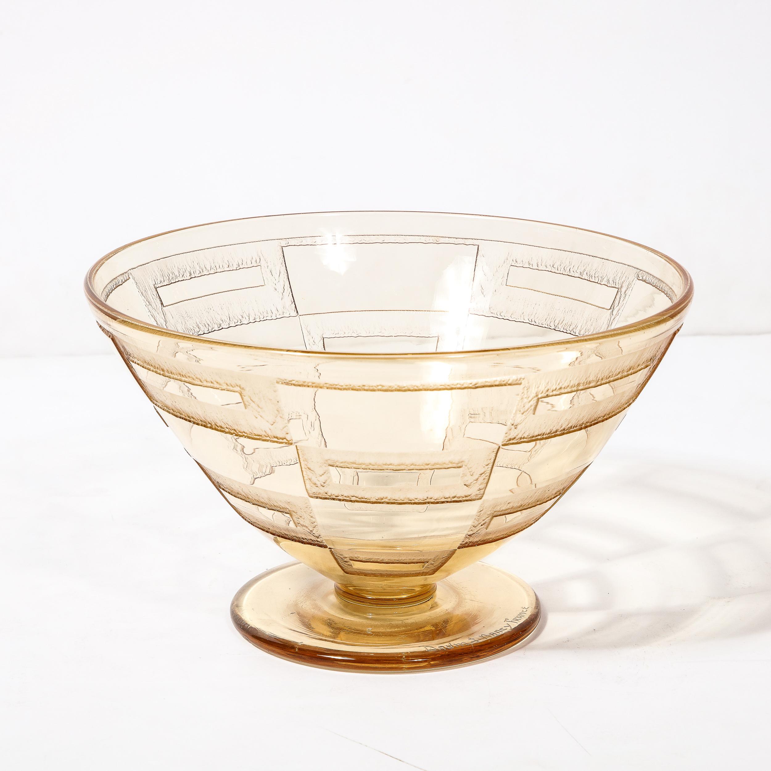 Mid-20th Century Art Deco Acid Etched Citrine Glass Vase Signed Daum  For Sale