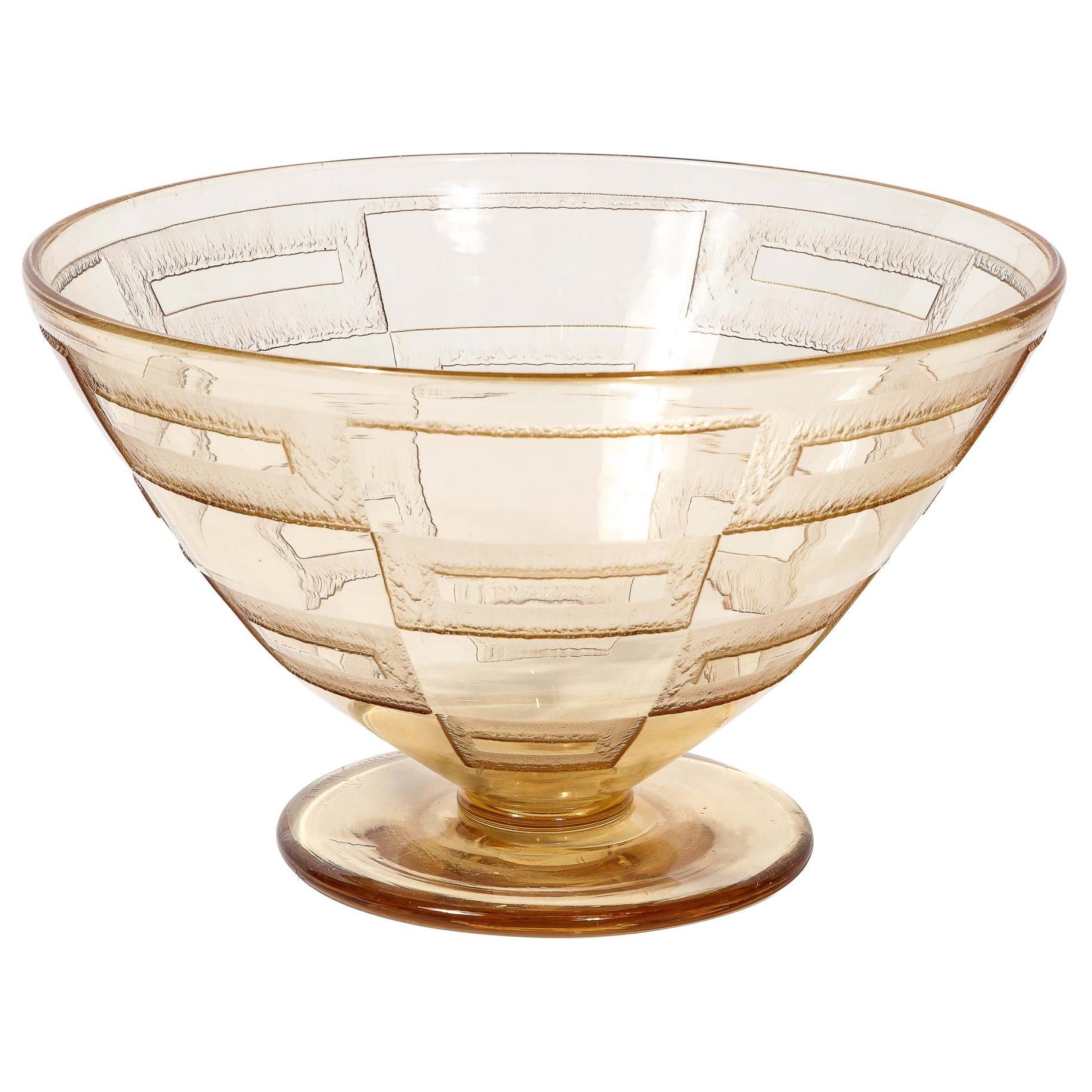 Art Deco Acid Etched Citrine Glass Vase Signed Daum