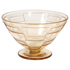 Jarrón de cristal citrino grabado al ácido Art Déco Firmado Daum