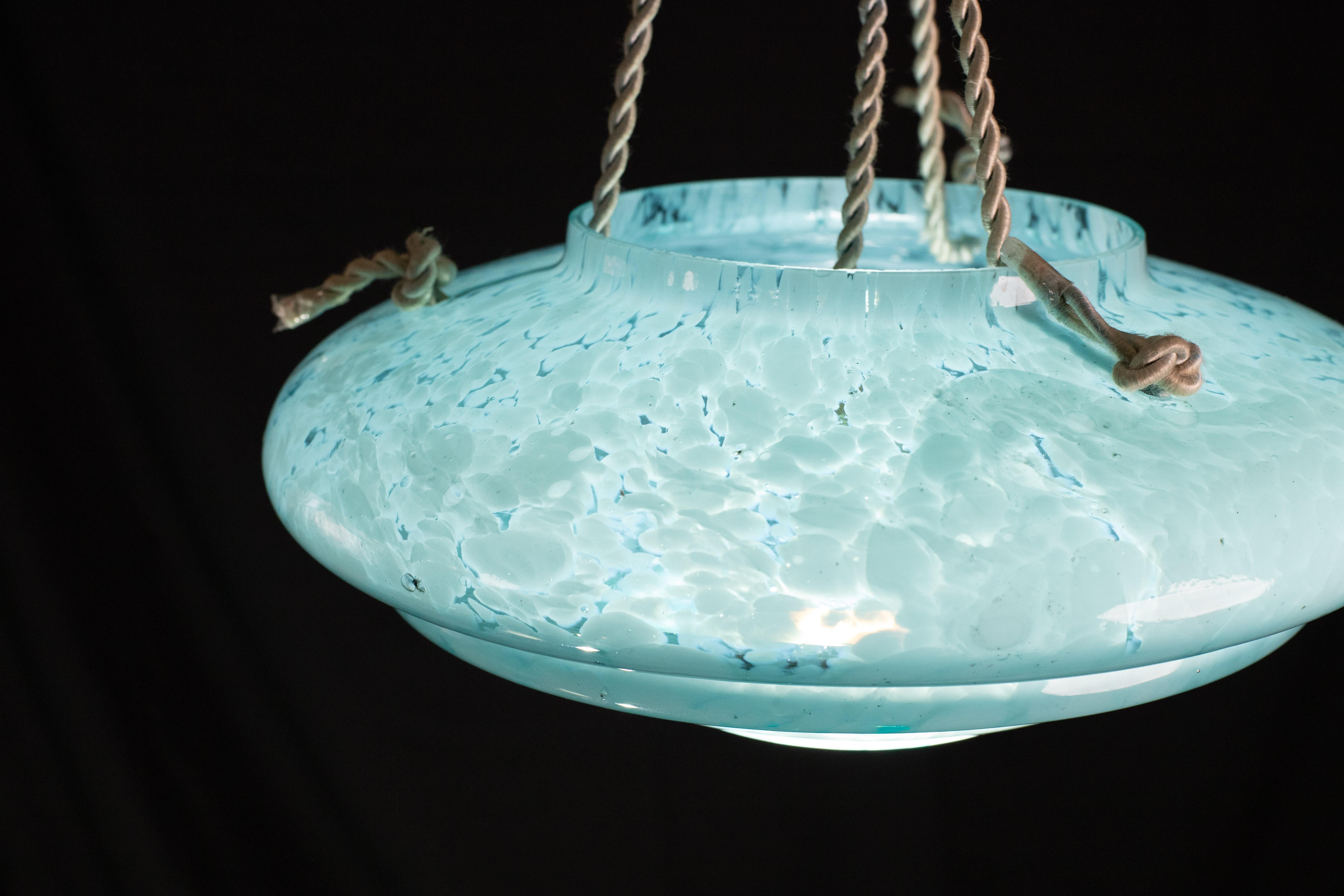 Mid-20th Century Art Decò Acquamarine Murano Glass Pendant, 1950 For Sale