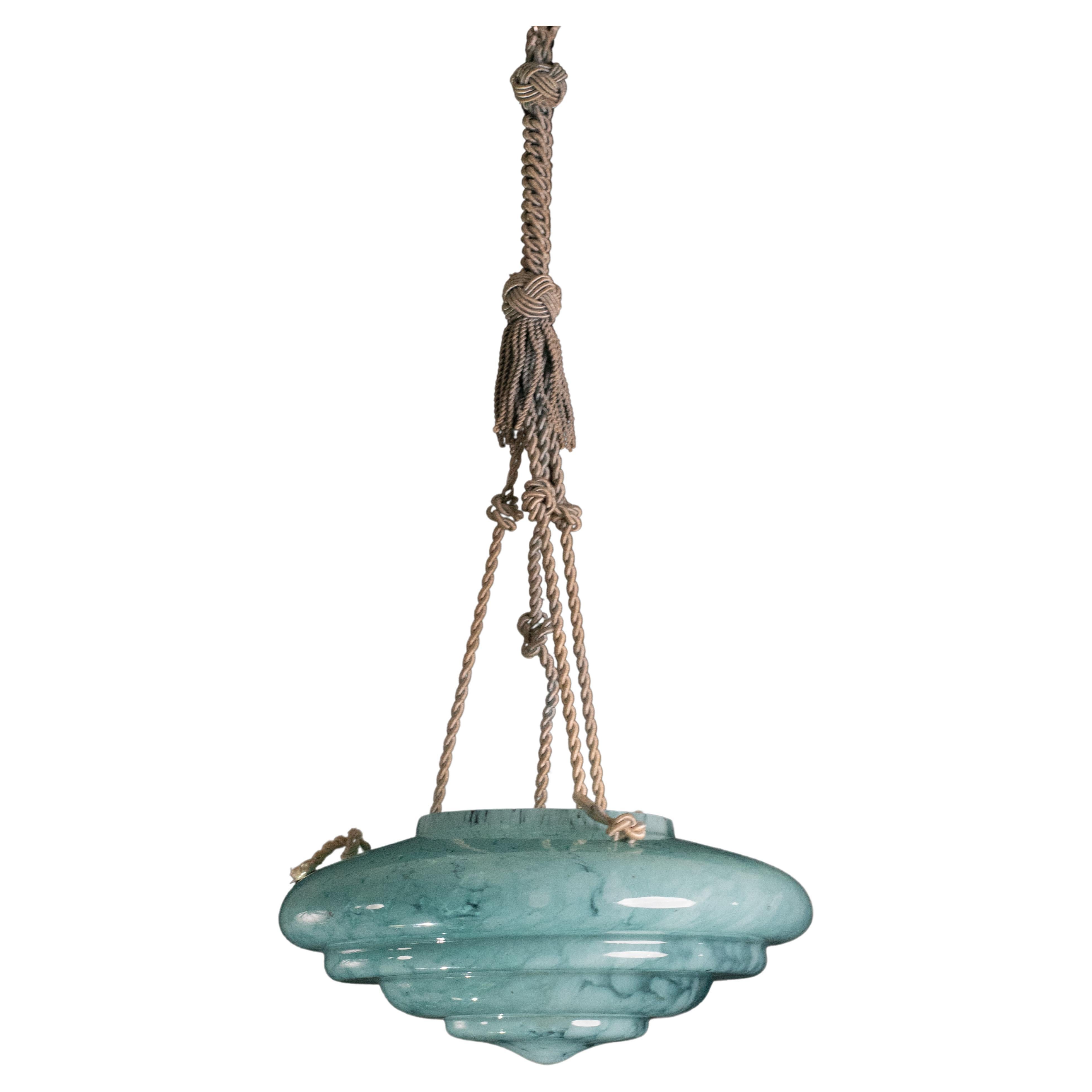 Art Decò Acquamarine Murano Glass Pendant, 1950 For Sale