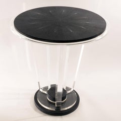 Art Deco Acrylic and Shagreen Round Modern Side Table, in Stock