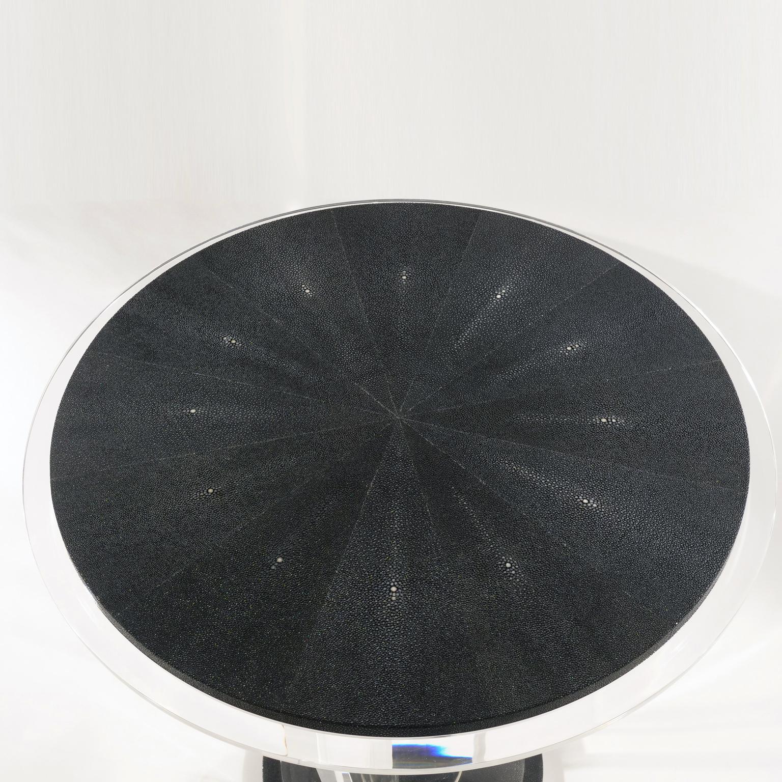 Thai Art Deco Acrylic and Shagreen Round Modern Side Table, in Stock For Sale