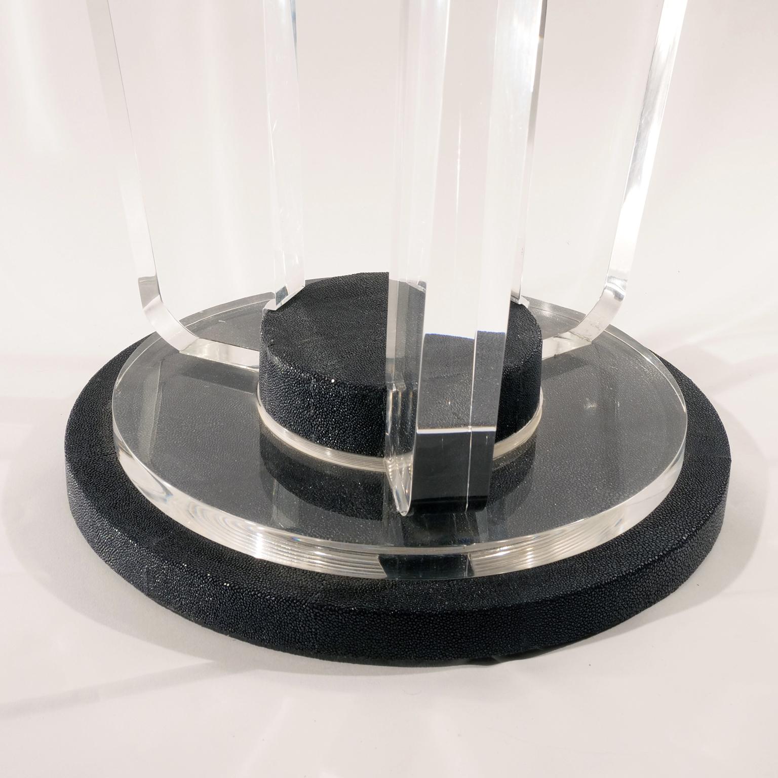 Art Deco Acrylic and Shagreen Round Modern Side Table, in Stock For Sale 2