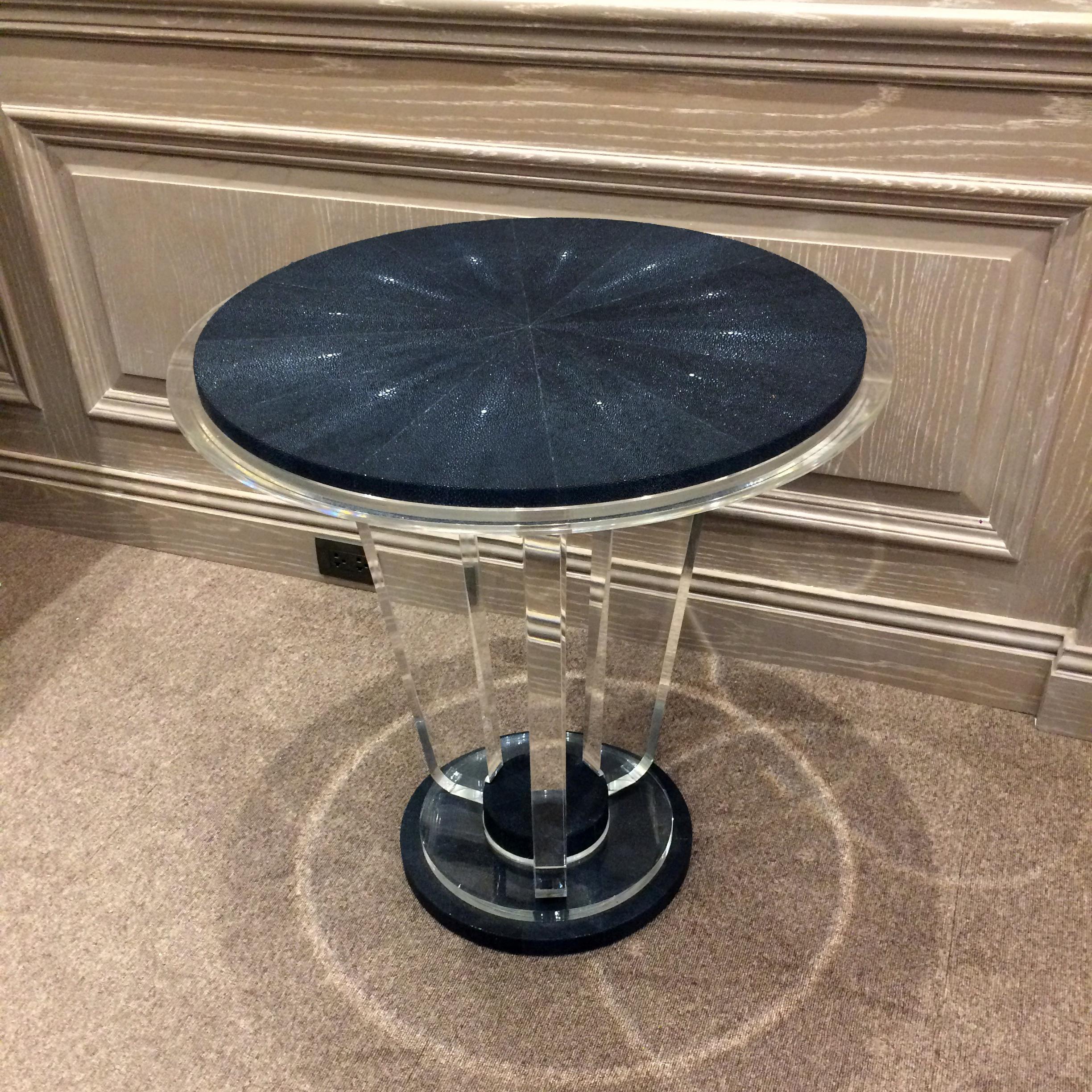 Art Deco Acrylic and Shagreen Round Modern Side Table, in Stock For Sale 4