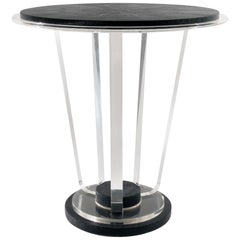 Art Deco Acrylic and Shagreen Round Modern Side Table, in Stock