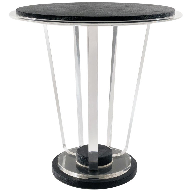 Art Deco Acrylic And Shagreen Round Modern Side Table In Stock For Sale At 1stdibs